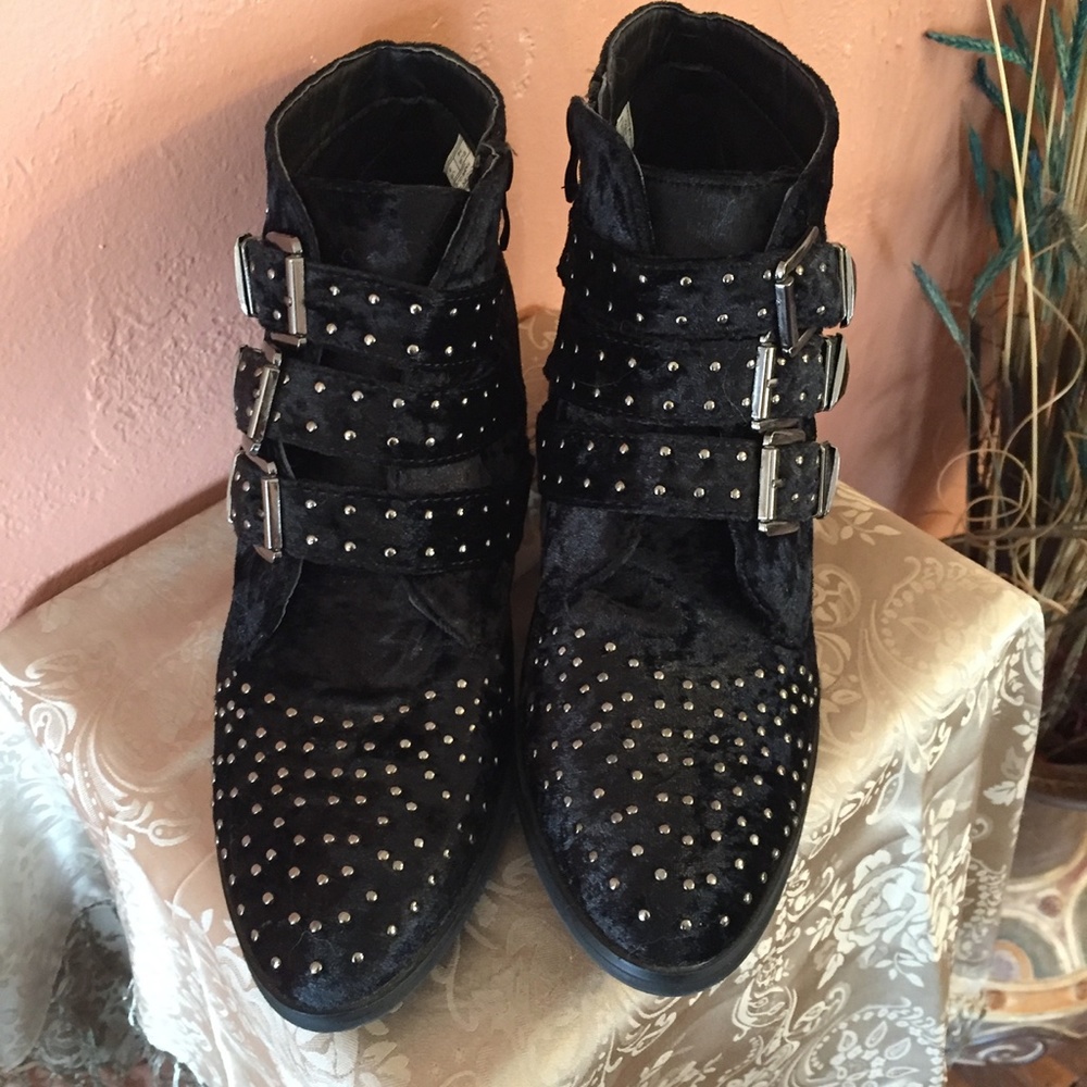 Black Ankle Boots with Silver Buckles and Studs - Picture 5 of 7